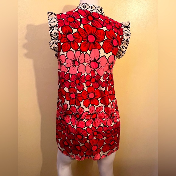 Anthropologie Corey Lynn Calter Pink, Red, With Aztec Print Short Sleeve Dress - Picture 3 of 7